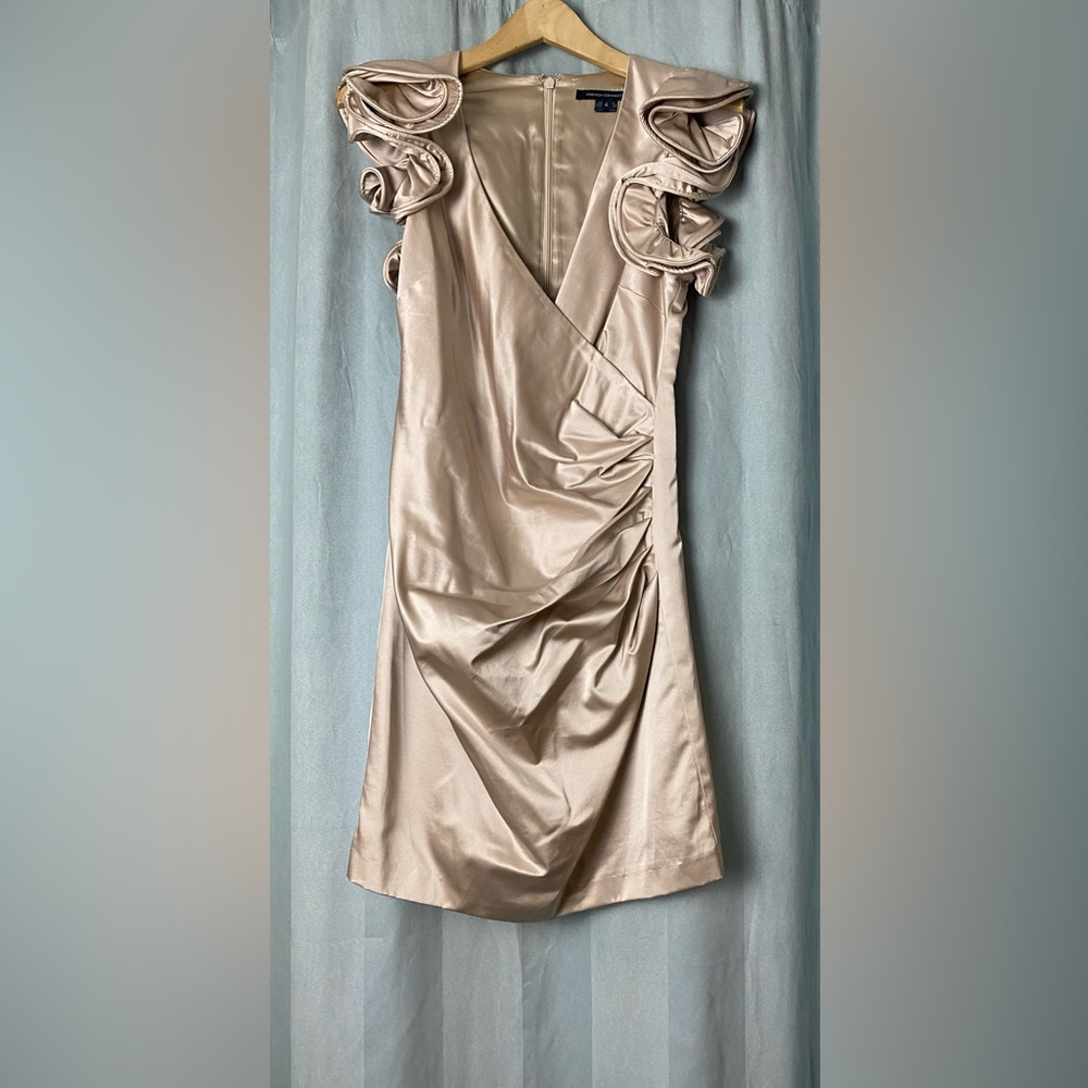 French Connection satin ruffle sleeve dress